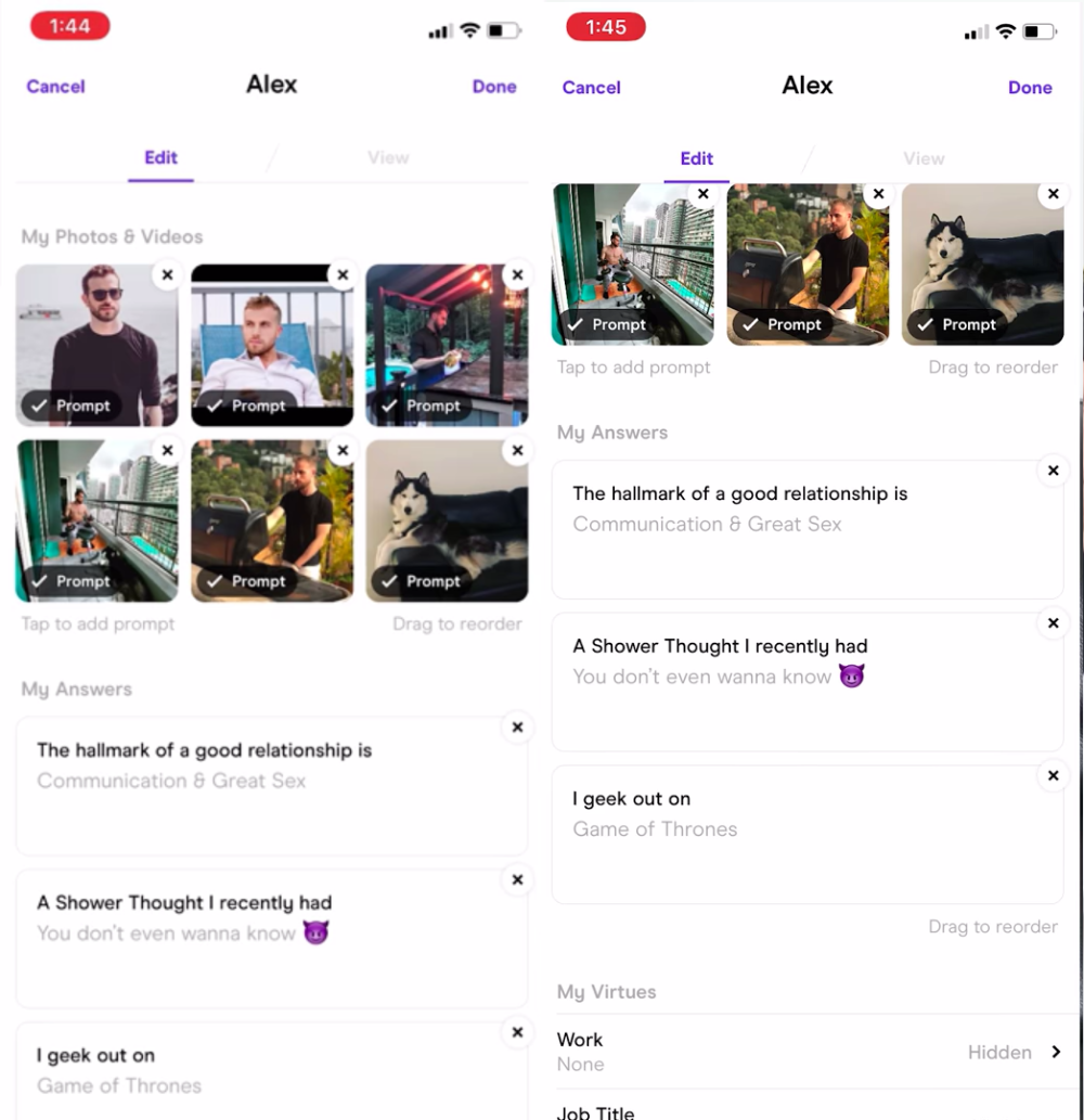 Hinge dating app review interface